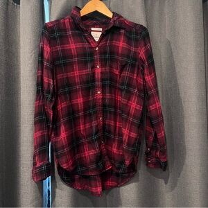 American Eagle Boyfriend Fit Soft Flannel Plaid Button Down Plaid Top Red Med